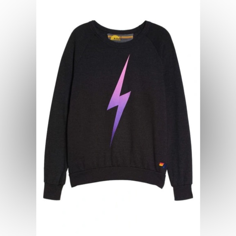 Aviator Nation Black Sweater with Pink Lightning Bolt